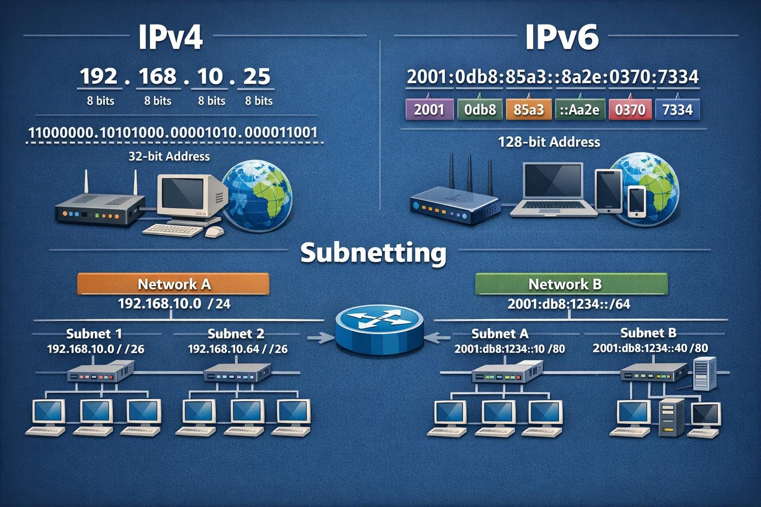 ipv4, ipv6 and subnetting